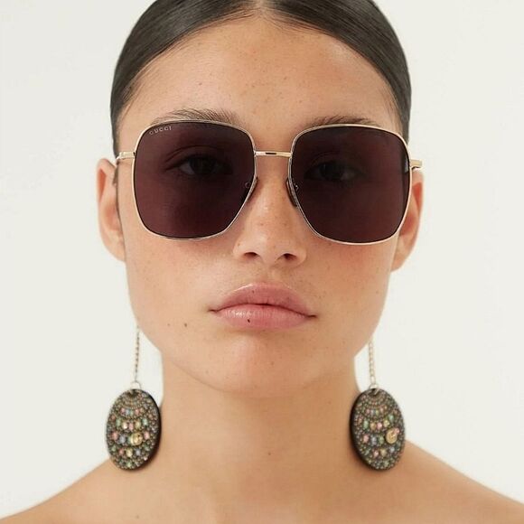 NEW GUCCI GG1031S 009 GOLD GREY SQUARE SUNGLASSES WITH CHARMS - Picture 13 of 15